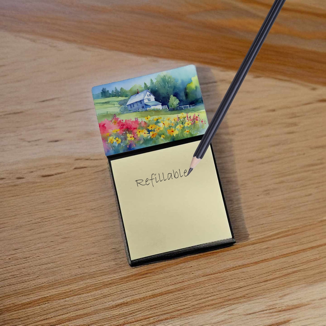 Massachusetts Mayflowers in Watercolor Sticky Note Holder 3.25 in x 5.25 in