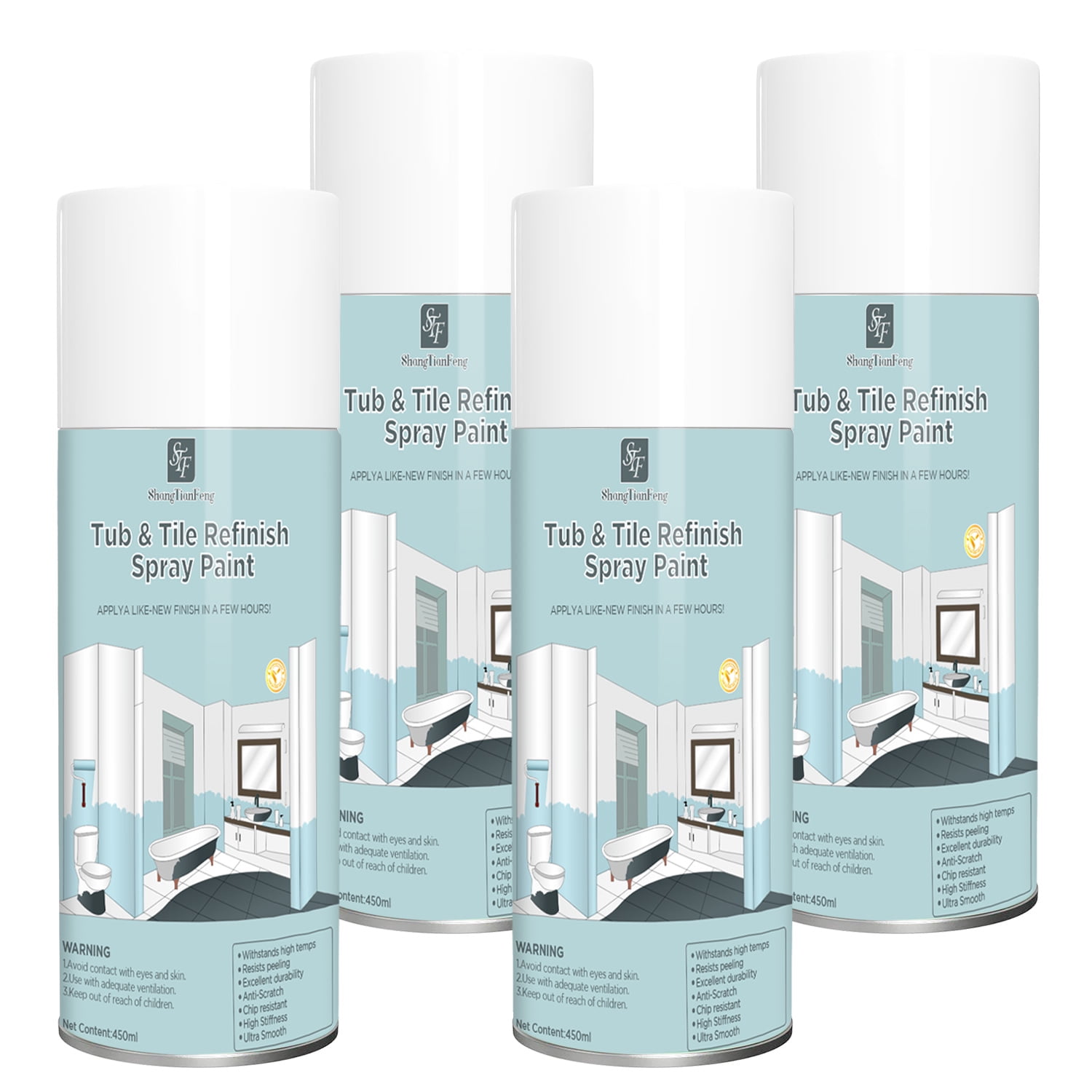4 Pack Black Spray Tub and tile Paint,Bathroom Wallpaper,Bathtub and Tile Spray Ceramic Paint, Aerosol Bathtub and Tile Refinishing Kit, for Porcelain Fiberglass Ceramics, DIY Countertop Paint Kit,fo