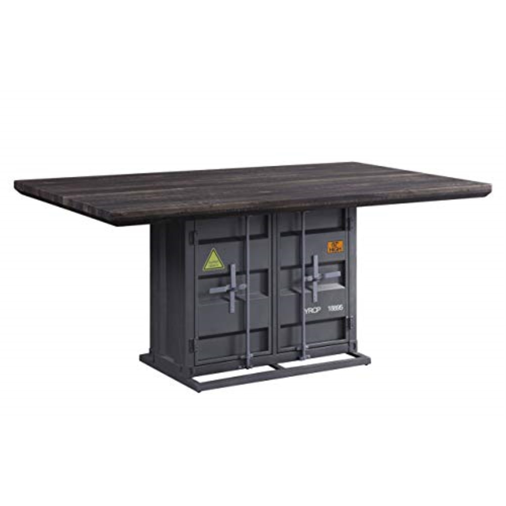 Transitional Cargo 66" Walnut & Gunmetal Dining Table with Storage