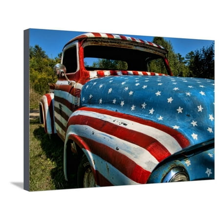 Old Ford Truck Painted with American Flag Pattern, Rockland, Maine, Usa Stretched Canvas Print Wall Art By Bill