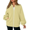 thumbnail image 5 of Zip Up Sweatshirt Women No Hood Long Sleeve Jacket Collar With Pockets Casual Loose Streetwear Athletic Sweatshirts Khaki XL, 5 of 7