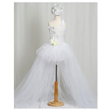 Satin Bustle (Efavormart Comely White Crochet Bustle Tutu Flower Girl Birthday Girl Dress Junior Flower Girl Wedding Party Gown Girls)