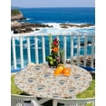 thumbnail image 2 of Fitted Tablecloth for Round,Vintage Christmas Snowman Shell Starfish Table Cover with Elastic Edge Waterproof Table Cloth,Marine Life on Beige Circle Covers for Kitchen Picnic Party, 2 of 6