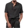 thumbnail image 1 of Mens Casual de Manga Corta Botón Abajo Camisas Sólidas de Pie de Cuello Blusa, Suelto Ajuste Botón Superior para el Verano, 1 of 7