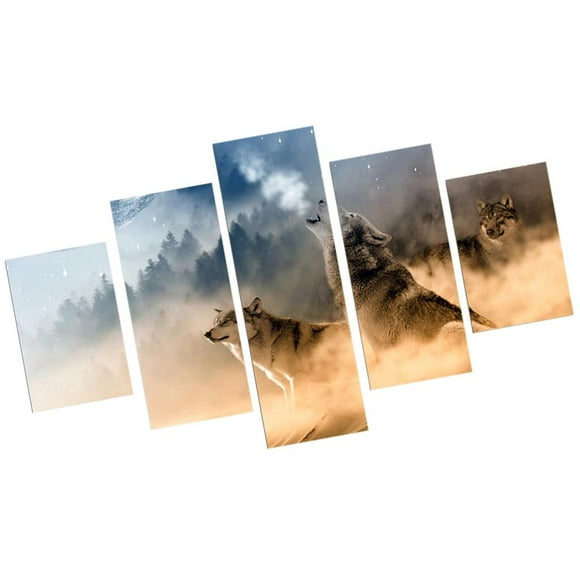 simhoa 5 Panels Large Canvas Pictures Wall Art Prints Modern The Wolves Size L 30*40/60/80cm