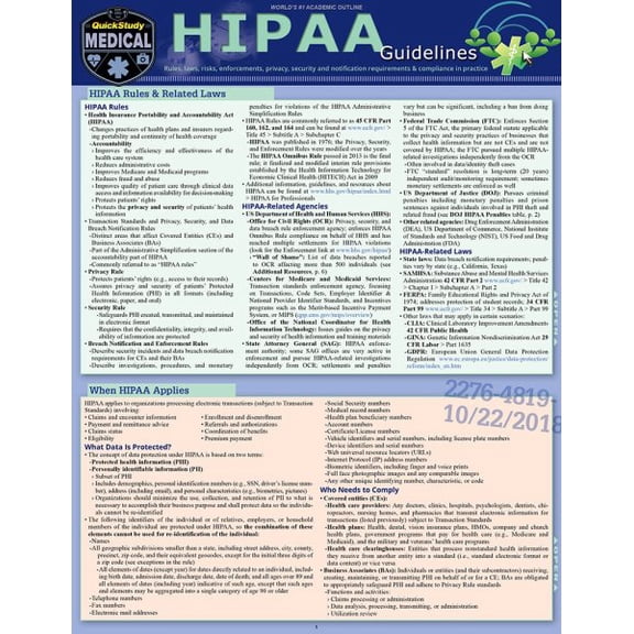 Pre-Owned Hipaa Guidelines: A Quickstudy Laminated Reference Guide (Other)