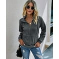 thumbnail image 7 of PRETTYGARDEN Women's Casual Long Sleeve Lapel Zipper Sweatshirt Drawstring Loose Pullover Tops, 7 of 7