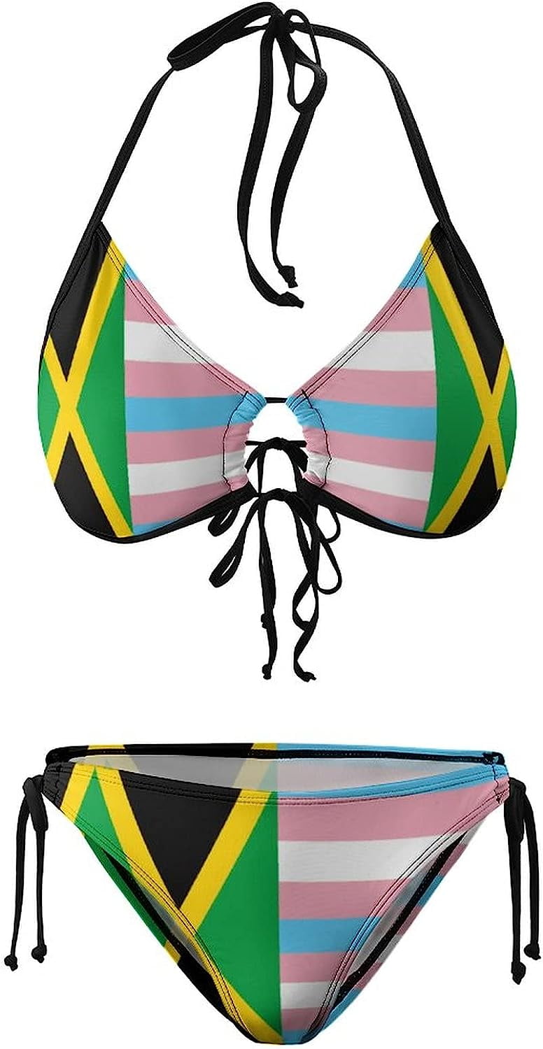 Jamaica Transgender Flag Bikini Sets Halter Triangle Tie Side Two Piece