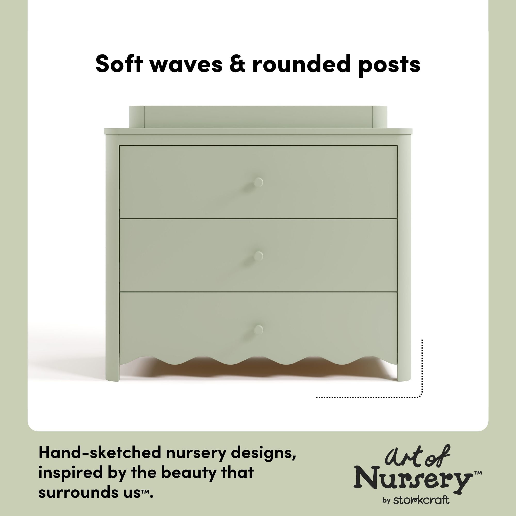 Art of Nursery by Storkcraft Casablanca 3 Drawer Chest with Removable Changing Topper, Sage