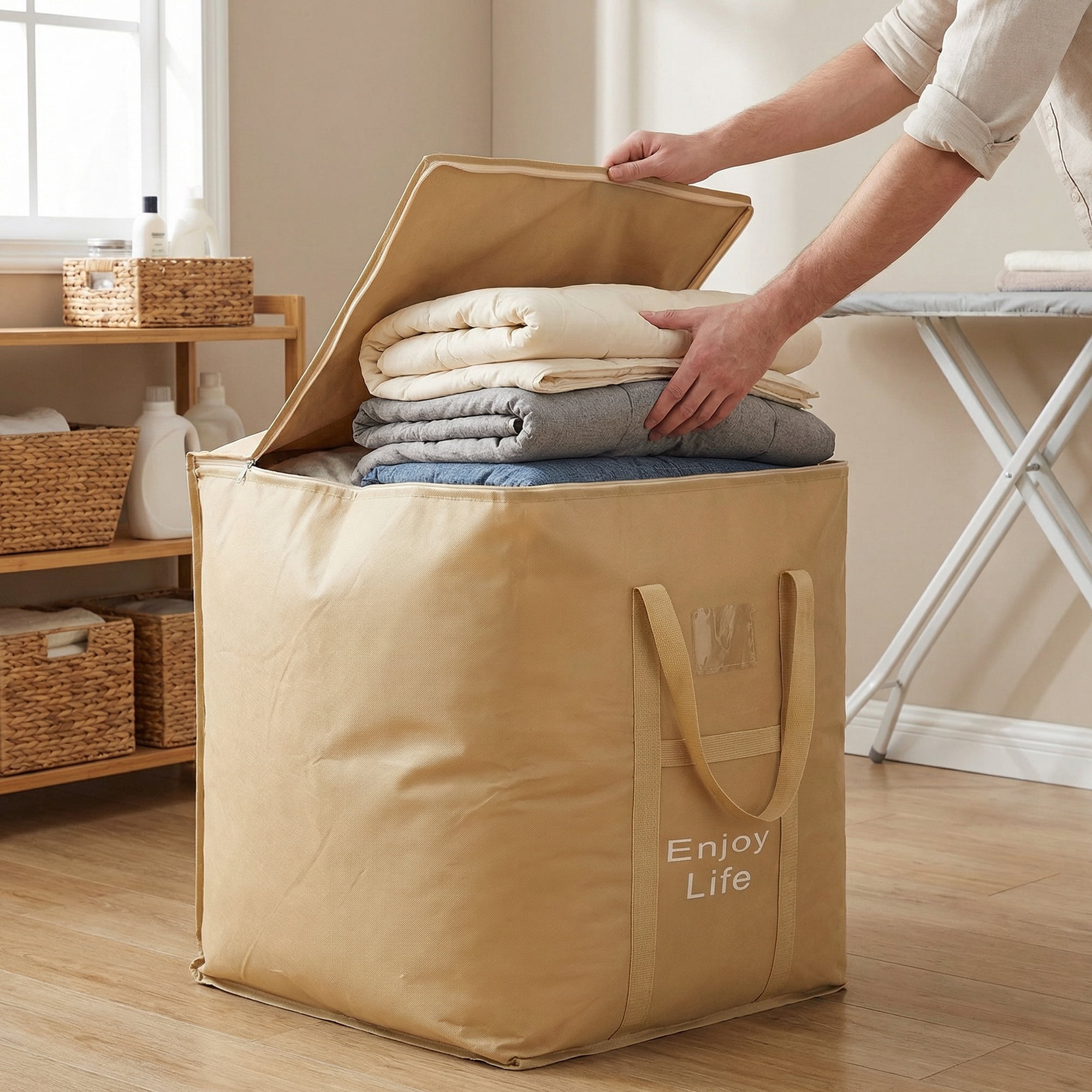 Unique Bargains Foldable Storage Bags for Storing Clothing Light Brown 19.7"x23.6"x27.6"
