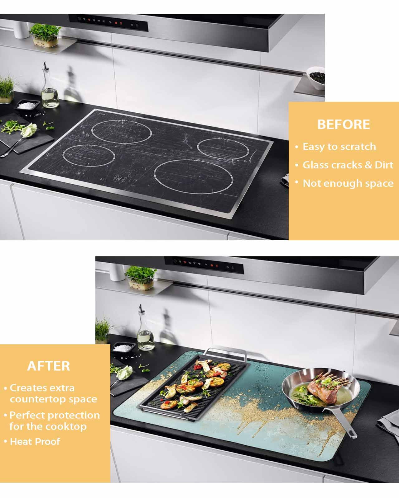 nqOlkjepod Large Induction Cooktop Protector Mat 24"x21", Modern Teal Turquoise Stove Top Covers for Electric Stove, Abstract Oil Painting Minimalist Art Stove Burner Cover Mats Stove Cover