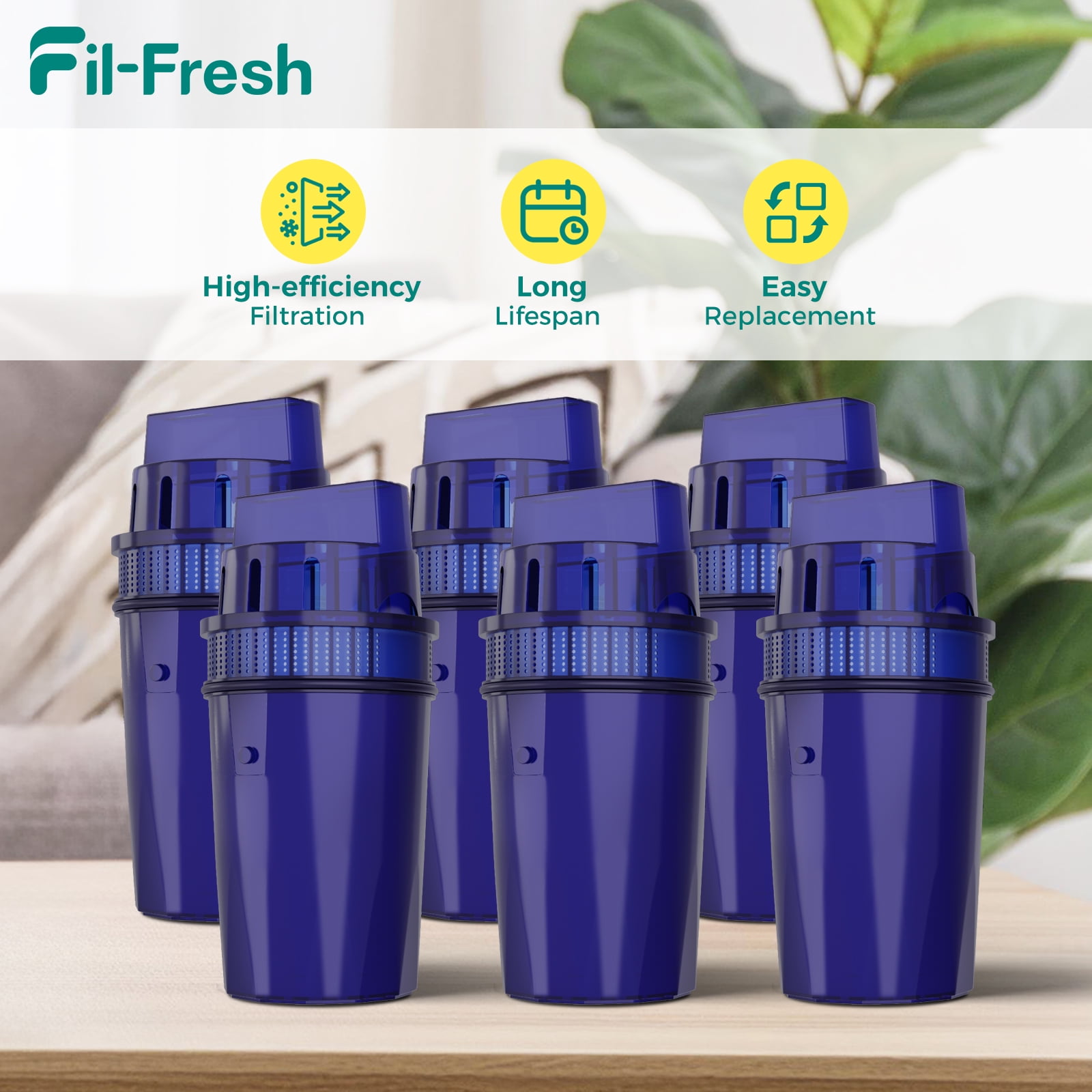 Fil-Fresh 6-Pack Water Filter Replacement for All PUR & PUR PLUS Pitchers, NSF Certified, Replaces PPF900Z, Removes Chlorine & Odor, 12-Month Supply, Blue