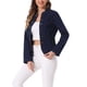 thumbnail image 4 of Blazer de mezclilla INSPIRE CHIC para mujer, chaqueta de jeans con frente abierto y cuello de pie, L azul oscuro, 4 of 6