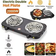 Hinzonek 2000W Portable Electric Double Burner, Electric Hot Plate Kitchen Cooktop Cooking Stove Frying Pan and Easy to Clean for Home or Dorm, 5 Adjustable Temperatures, Black