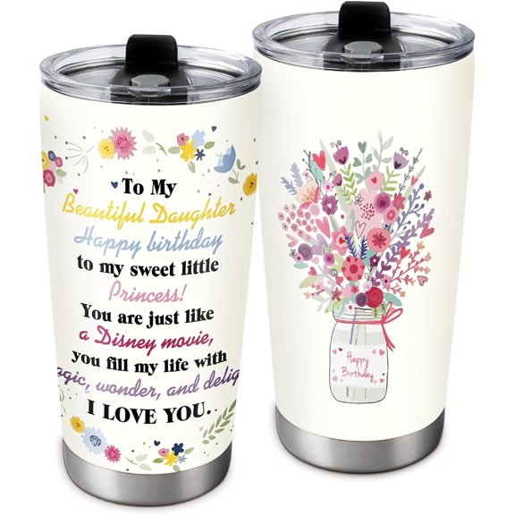 Daughter tumbler birthday gift,Double-sided printing tumbler cup gifts for daughter birthday, with sealing lid, anti-scald food grade stainless steel tumbler gifts for daughter