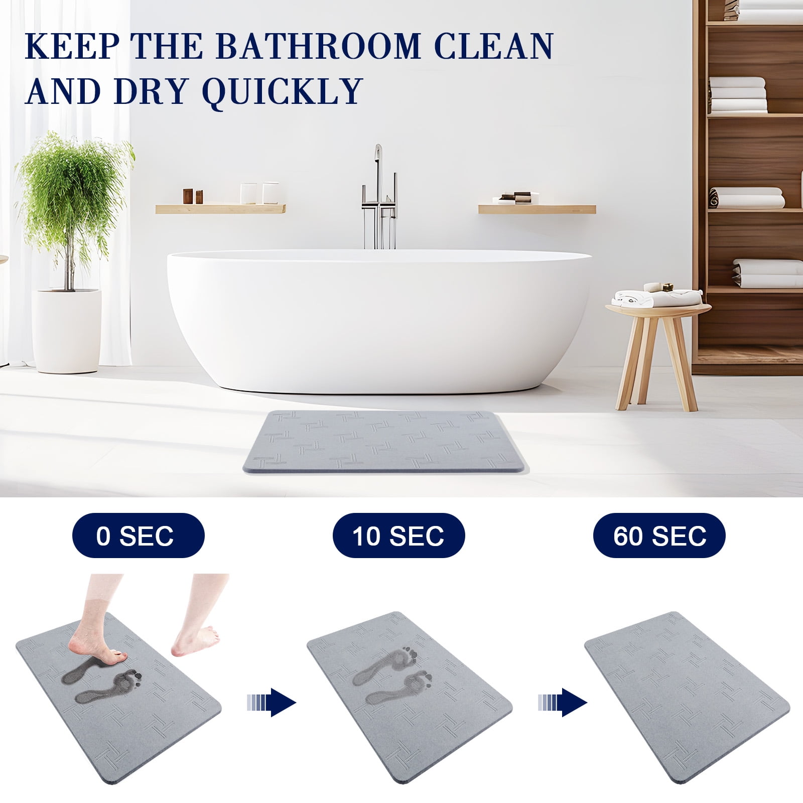 Viycuho Stone Bath Mat, Diatomaceous Earth Shower Mat,Kitchen mats，  Non-Slip Super Absorbent Quick Drying Bathroom Floor Mat, Natural, Easy to  Clean