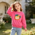 thumbnail image 3 of Girls Fall Pumpkin Bunny Embroidery Crewneck Sweatshirt Long Sleeve Cotton Pullover Pink,Size 6-7 T, 3 of 9