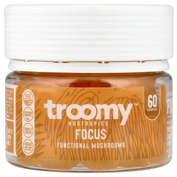 Troomy Nootropics Focus, Functional Mushrooms Gummies, Passionfruit Tangerine, 60 Gummies