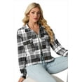 thumbnail image 5 of JWD Women's Cropping Jacket Casual Button Shacket Plaid Long Sleeve Blouses Top with Pocket White BlaPJk Pane XL, 5 of 5