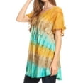 thumbnail image 4 of Sakkas Monet Long Tall Tie Dye Ombre Embroidered Cap Sleeve Blouse Shirt Top - Mint - One Size, 4 of 5