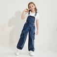 thumbnail image 4 of Fesfesfes Girls Fashion Adjustable Straps Wide Leg Denim Overalls and Metal Buttons Cute Casual Jumpsuit for Teen Youth Kids(Blue#1,8-9 Years), 4 of 8