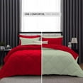 thumbnail image 2 of D.N.G. BEDDINGS 3 Piece Luxury Reversible Diamond Pattern Comforter Set Premium Super Soft, All Season 800 TC, 100% Egyptian Cotton Full/Queen Size Light Sage/Red Solid Color, 2 of 7
