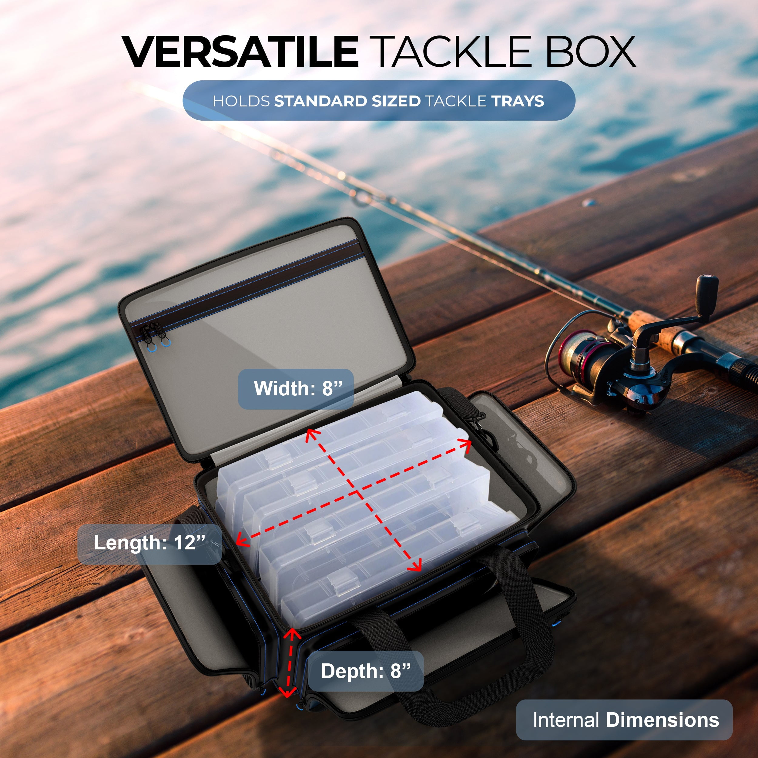 Reaction Tackle Fishing Tackle Bag – Salt Water Resistant Tackle Box Bag, 1000D PVC Waterproof Material, Durable Liner, Removable Dividers, for 3600 Trays, Small Bag