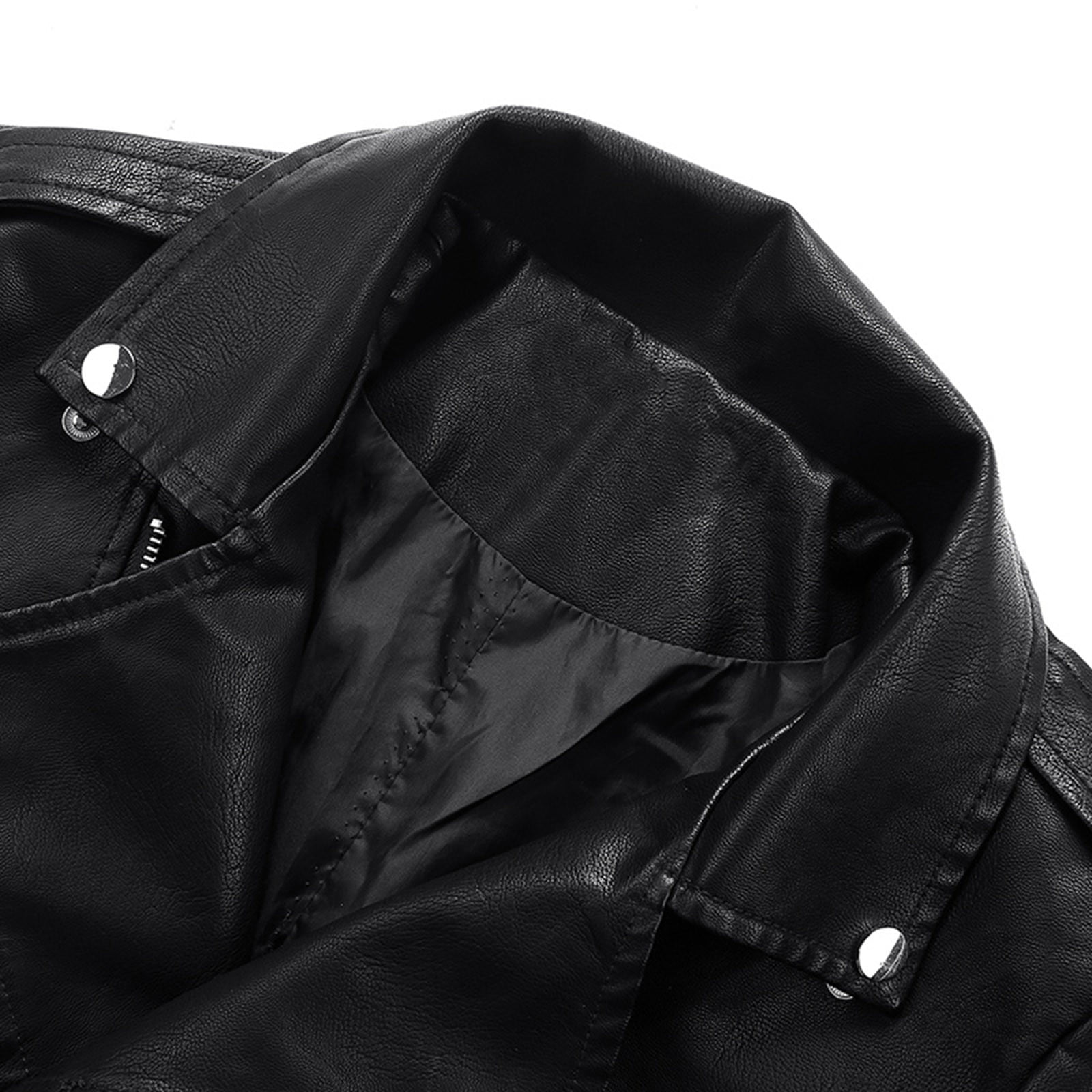 IROINNID Women's Faux Leather Jacket Long Sleeve Notch Lapel Casual Biker Zip Up Jacket,Black