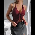 thumbnail image 4 of Top Corto con Lazo Frontal Y2k, Cuello Halter, Plisado y Fluido, para Salir de Verano, Camisa Sin Mangas con Abertura Vino Tinto L, 4 of 10