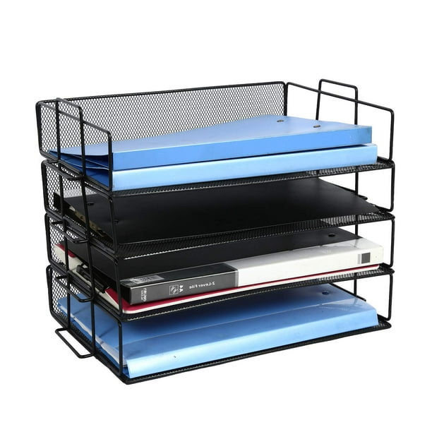 Clatina 4 Tier Office File Organizer Paper Letter Tray With Metal Mesh Stackable Document Folders For Business Home School Desks Black Walmart Com Walmart Com