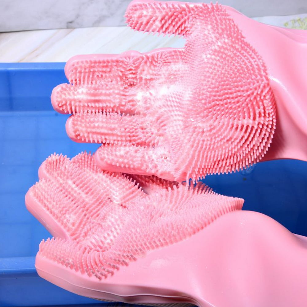 rose Jyuesi Gants de nettoyage de cuisine abordables avec velours chaud hiver élastique bande à manches longues gants de ménage imperméables gants de lavage de vaisselle gants Taille unique Résine 
