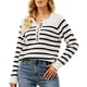 thumbnail image 1 of Gibobby Suéter Para Invierno Mujer Suéter de manga larga con botones y cuello redondo para mujer Suéter de punto elegante a rayas(Blanco,G), 1 of 5