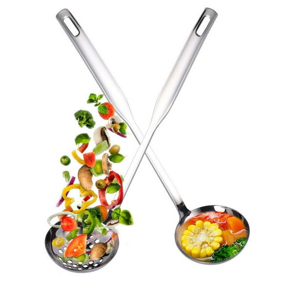 Set of 2 Stainless Steel Hot Pot Ladles with Handles, Soup Ladles and Colander Strainers for Hotpot Serving and Cooking