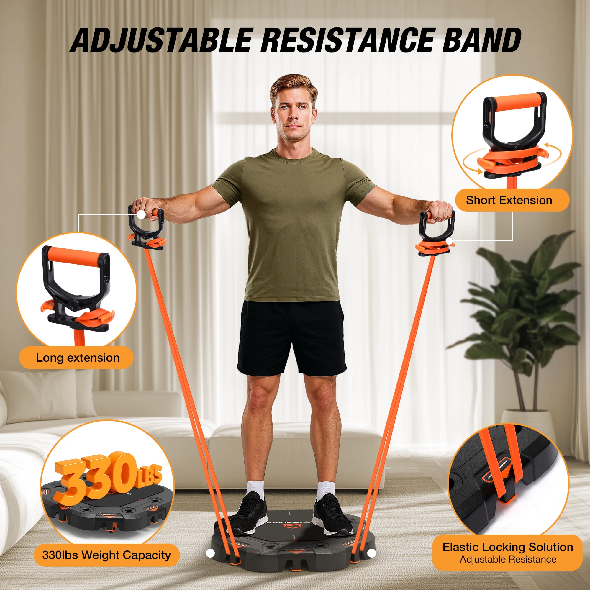 Warmounts 7-in-1 Adjustable Push up Board with Resistance Bands & Door Anchor - Full Body Workout, Safe & Space-Saving Home Gym Equipment for Men