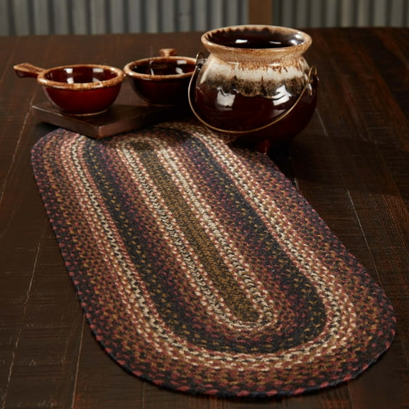 VHC Brands Country Beckham Table Runner, Red Black Tan, Jute Blend, Oval, 13x36 Inches