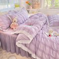 thumbnail image 1 of Cute Princess Style Seersucker Bedding Set For Women Cotton Solid Color Ruffle Bed Skirt Sheet Sets King Queen Comforter Cover FGS, 1 of 7