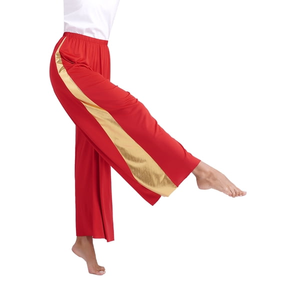 Kaerm Women's Praise Dance Wide Leg Palazzo Pants Celebration of Spirit Ceremony Performance Pants Red XXL
