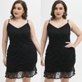 thumbnail image 2 of Womens Plus Size Sleeveless Sexy V Neck Party Midi Cami Dress Floral Lace Splicing Solid Color Flared Cocktail Sundress Black 4, 2 of 4