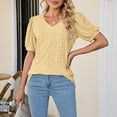 thumbnail image 4 of Tittly T Shirts for Women Spring Tops for Women Women's Puff Short Sleeve Solid Tunic Top V Neck Hollow Out Loose Tshirts Tshirts Shirts Basic Tees Yellow XXL, 4 of 9