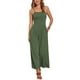 thumbnail image 1 of Mono de lino INSPIRE CHIC para mujeres, casual, con tirantes de espagueti, sin mangas y piernas anchas, color verde ejército, 1 of 5