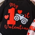 thumbnail image 7 of Valentine's Day Boys Girls Outfit Heart Print Long Sleeve Romper Suspender Pants Hat 3Pcs First Valentines Outfit Black 6 Months-9 Months, 7 of 7