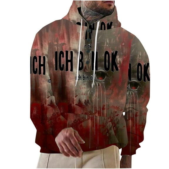 WXLWZYWL Funny Halloween Hoodies for Men Problem Ghost Halloween Sweatshirt for Men Graphic Letter Bloodstained Horror Hoodie Casual Long Sleeve Funny Shirts
