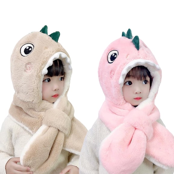 Godderr Baby Kids Winter Hats for Boys Girls Warm Polar Fleece Hat Scarf,Toddler Cute Cartoon Windproof Hooded Scarf Thick Fleece Cap for 2-8Y