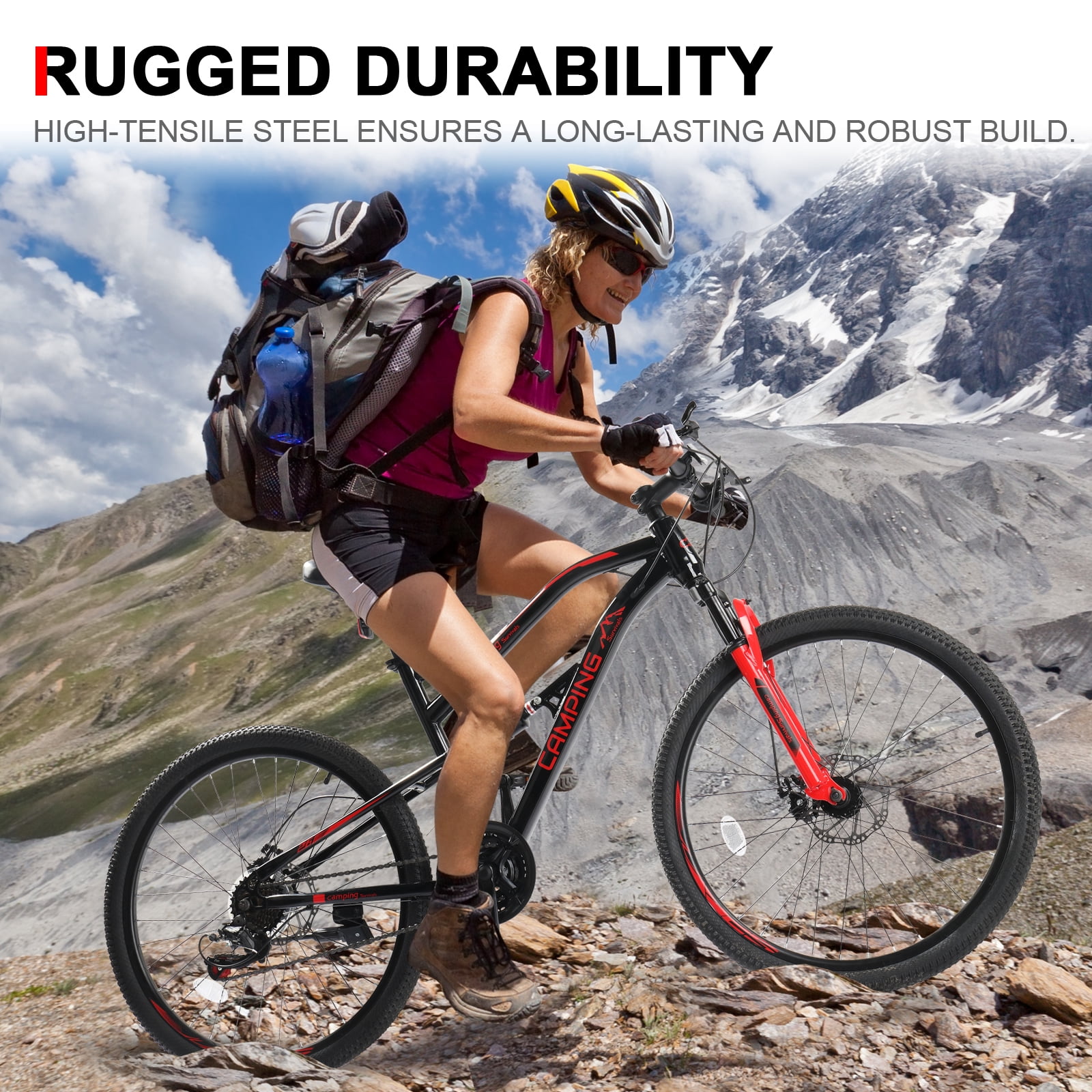 UBesGoo 26 inch Mountain Bike for Men Women, Shimano 21 Speeds High-Carbon Steel Frame, Disc Brakes, Black, Red