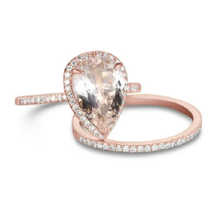 Perfect Bridal Set 1.50 carat Pear Cut Morganite and Diamond Bridal Set in Rose Gold: Bestselling Design Under Dollar
