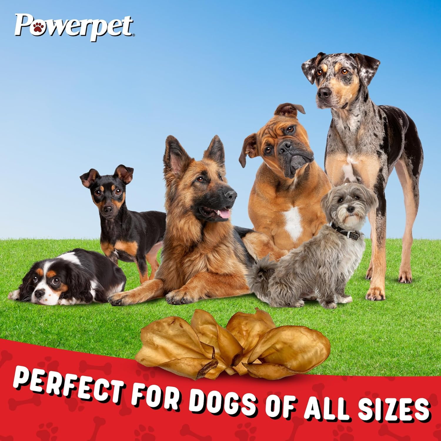 Powerpet Smoked Beef Ears, Dental Treats for Dogs, High Protein, Low Fat, 100 Pieces Bag