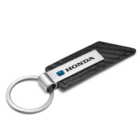 Honda Logo in Blue Carbon Fiber Texture Black Leather Strap Key Chain