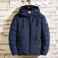 thumbnail image 2 of Herrnalise Men's Short Work Clothes Cotton Jacket Bread Jacket Thickened Long Sleeve Hooded Zipper Pocket Cotton Jacket Coat Blue, 2 of 5