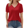 thumbnail image 3 of NAMTYQX Spring Blouses for Women 2025 Light Plus Size Short Sleeve Soft Casual V Neck Solid Color Baggy Trending Wine Size 2XL, 3 of 5