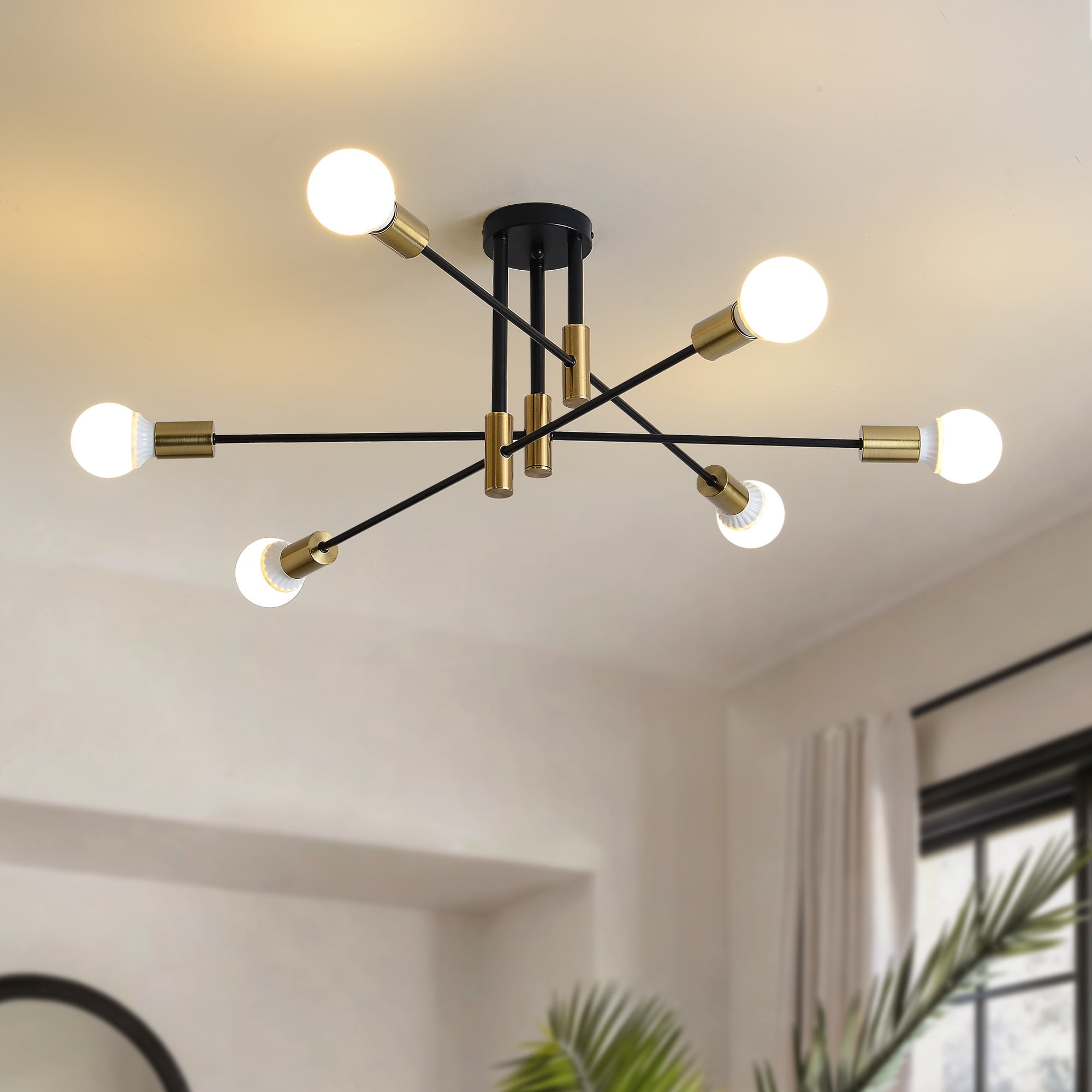 6-Light Metal Flush Mount Ceiling Light, Modern Multi-Arm Design for Indoor Use